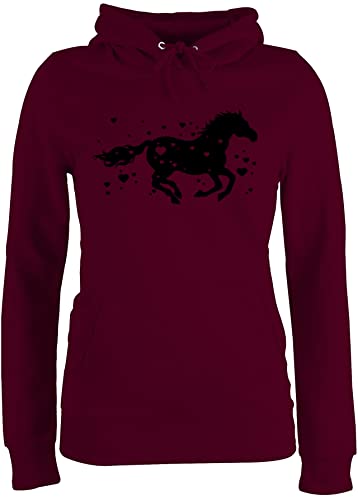 Pullover Damen Hoodie Frauen - Laufendes Pferd I Pferde Geschenk Reiten I Pferdemädchen - XS - Burgundrot - pferdegeschenke reitoberteil pferdeliebhaber pferdeherz Hoody Geschenke für Erwachsene von Shirtracer