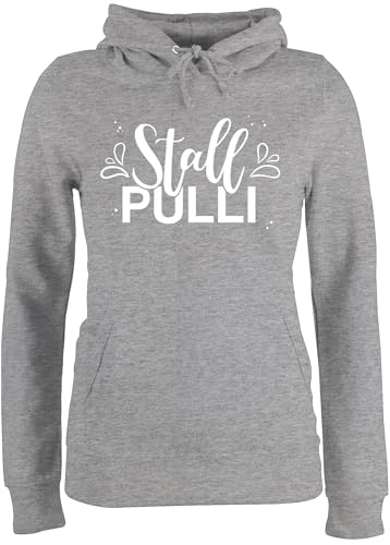 Pullover Damen Hoodie Frauen - Pferde - Stallpulli Lettering - XS - Grau meliert - reitoberteil pferdeliebhaber stall Pulli pferdepulloverdamen sprüche Pferd hoddys reithoodies reiten hoddis von Shirtracer