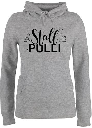 Pullover Damen Hoodie Frauen - Pferde - Stallpulli Lettering - XS - Grau meliert - reitoberteil pferdeliebhaber Pulli pferdepulloverdamen sprüche Pferd Kapuzenpullover reithoodies reiten von Shirtracer