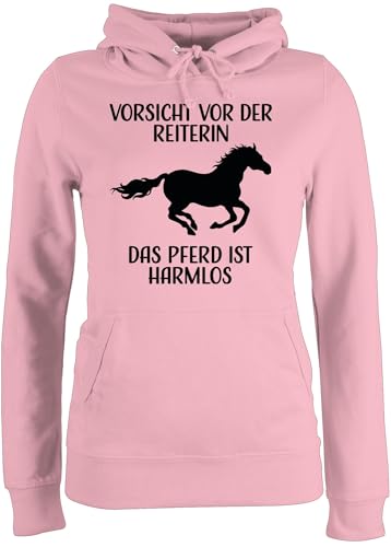 Pullover Damen Hoodie Frauen - Pferde - Vorsicht vor der Reiterin - Das Pferd ist Harmlos - L - Hellrosa - pferdepullover reitoberteil pferdeliebhaber des pferdes Pulli von Shirtracer