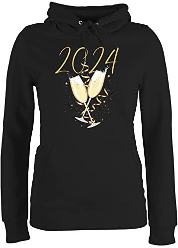 Pullover Damen Hoodie Frauen - Silvester Erwachsene - Sektgläser 2024 - XL - Schwarz - frohes neues Jahr Sylvester neujahr Happy New Year Party Geschenk Years silvestergeschenke 2023 Guten rutsch von Shirtracer