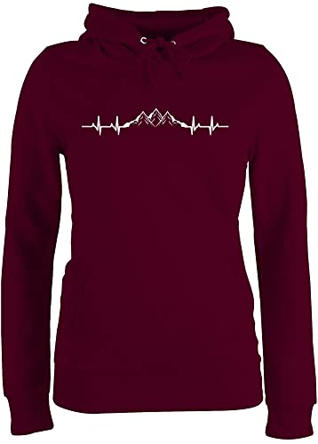 Pullover Damen Hoodie Frauen - Skiurlaub Apres Ski - Berge Herzschlag - XL - Burgundrot - wanderbekleidung skioutfit Wanderlust kapuzepulli Wanderkleidung Skifahrer Berg EKG pullis von Shirtracer