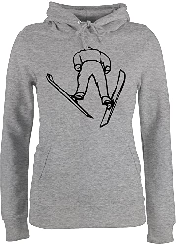 Pullover Damen Hoodie Frauen - Snowboard, Ski und mehr - Skisprung - XS - Grau meliert - Skifahren Skispringen Hoodies Wintersport skispringer Pulli für Winter von Shirtracer