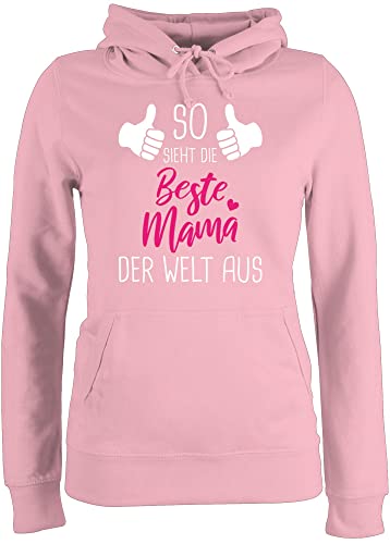 Pullover Damen Hoodie Frauen - So Sieht die Beste Mama der Welt aus mit Daumen weiß - M - Hellrosa - muttertagsgeschenk personalisiert Mum Pulli mutterzagsgeschenke mütter Hoody von Shirtracer