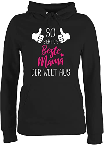 Pullover Damen Hoodie Frauen - So Sieht die Beste Mama der Welt aus mit Daumen weiß - M - Schwarz - muttertagsgeschenk personalisiert Mum Pulli mutterzagsgeschenke mütter Hoody von Shirtracer