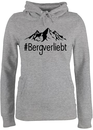 Pullover Damen Hoodie Frauen - Bergverliebt - schwarz - L - Grau meliert - Sport Berg Fun-Kapuzenpullover Berge pullis wandern Pulli Wanderer Huddy hoddys Hoody Damen-pullis Kapuzenpullover Hoodies von Shirtracer