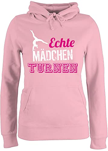 Pullover Damen Hoodie Frauen - Echte Mädchen Turnen - Geschenk Turnerin - M - Hellrosa - Sweatpullover Hoddies für Hoody Pulli Hoodies pullis Hoodies/pullis Pullover+Damen personalisierbar Turn von Shirtracer