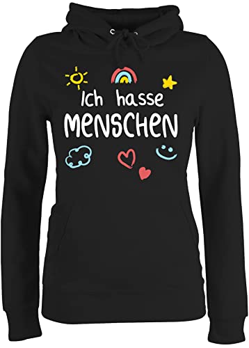 Pullover Damen Hoodie Frauen - Sprüche Statement - Ich Hasse Menschen Kinderschrift - weiß - L - Schwarz - Statement-Pullover mit Aufschrift Fun-Kapuzenpullover Statements pullis sprüchen￼ von Shirtracer