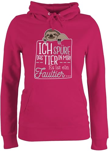 Pullover Damen Hoodie Frauen - Sprüche Statement - Ich spüre das Tier in Mir es ist EIN Faultier - M - Fuchsia - Pulli Statement-Pullover mit Aufschrift Tiere Damen-pullis Geschenk Statements von Shirtracer