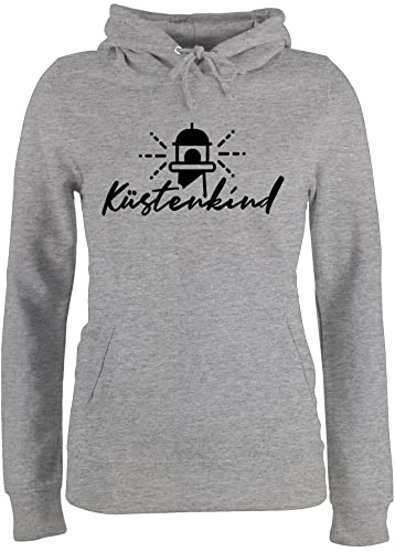 Pullover Damen Hoodie Frauen - Sprüche Statement - Küstenkind - Leuchtturm - schwarz - M - Grau meliert - Hoddie Frau hoddis Kapuze Hoody Hoodies Pulli hodi Hoddies Huddy bedruckter von Shirtracer