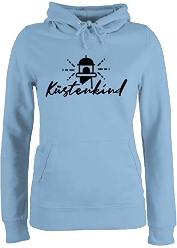 Pullover Damen Hoodie Frauen - Sprüche Statement - Küstenkind - Leuchtturm - schwarz - M - Hellblau - Statement-Pullover mit Aufschrift ostsee pullis Statements küstenkinder Pulli sprüchen￼ von Shirtracer