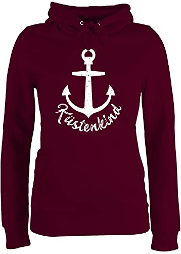 Pullover Damen Hoodie Frauen - Sprüche Statement - Küstenkind mit Anker - weiß - XS - Burgundrot - küstenkind+Hoodie Statement-Pullover Statements maritim Fun-Kapuzenpullover sprüchen￼ von Shirtracer