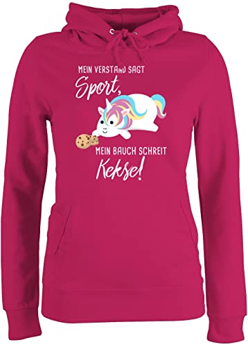 Pullover Damen Hoodie Frauen - Sprüche Statement - Mein Bauch schreit Kekse! Einhorn - S - Fuchsia - einhornpullis mit Aufschrift keks Pulli einhornhoodi Statements Sport pullis von Shirtracer