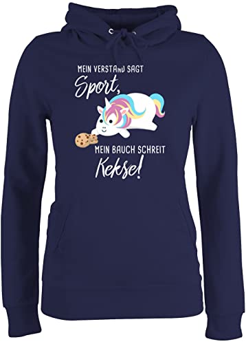 Pullover Damen Hoodie Frauen - Sprüche Statement - Mein Bauch schreit Kekse! Einhorn - S - Navy Blau - lustig verstand SAGT Sport Hoody lustige Fun-Sweatshirts Pulli mit und hudis puli von Shirtracer