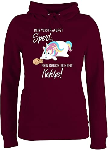 Pullover Damen Hoodie Frauen - Sprüche Statement - Mein Bauch schreit Kekse! Einhorn - XL - Burgundrot - puli Hoody Sport Kapuze lustige hudis lustig polower Kapuzenpulli Pulli hoddys Frau von Shirtracer