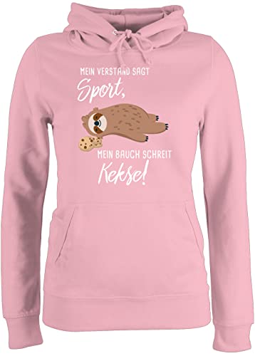 Pullover Damen Hoodie Frauen - Sprüche Statement - Mein Bauch schreit Kekse! Faultier - L - Hellrosa - verstand SAGT Sport Hoody fauli Kapuzenpullover Kekse Kapuzenpulli ! katzenpulli Spruch Kapuze von Shirtracer