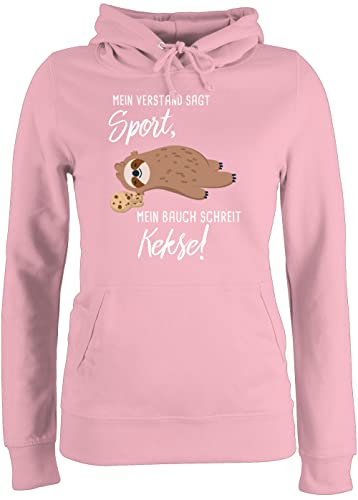 Pullover Damen Hoodie Frauen - Sprüche Statement - Mein Bauch schreit Kekse! Faultier - M - Hellrosa - freunschaftspullover Statement-Pullover mit Aufschrift Kekse Pulli Sport Statements Sloth von Shirtracer