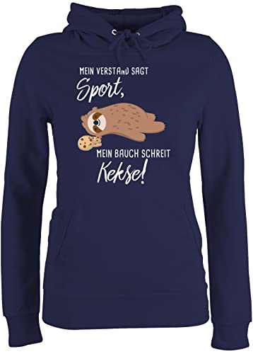 Pullover Damen Hoodie Frauen - Sprüche Statement - Mein Bauch schreit Kekse! Faultier - S - Navy Blau - Pulli verstand SAGT Sport Kapuzen Kekse ! Kapuzenpulli für Hoody mit Kapuze mädchen von Shirtracer