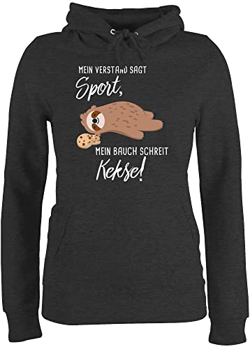 Pullover Damen Hoodie Frauen - Sprüche Statement - Mein Bauch schreit Kekse! Faultier - XL - Anthrazit meliert - Kapuze Sport Spruch Huddy mädchen Kekse Hoody ! Pulli verstand SAGT Hoddies/pullies von Shirtracer