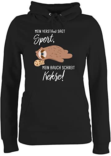 Pullover Damen Hoodie Frauen - Sprüche Statement - Mein Bauch schreit Kekse! Faultier - XL - Schwarz - mit Aufschrift Sport Spruch Kapuzenpullover faultier, Hoody faultieren Kapuzenpulli Kekse von Shirtracer