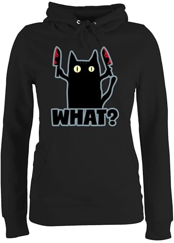 Pullover Damen Hoodie Frauen - Sprüche Statement - Mörder Katze - S - Schwarz - Statement-Pullover Halloween cat Fun-Kapuzenpullover Haloween Katzen hoddis Helloween paw paw madafakers damenpullis von Shirtracer