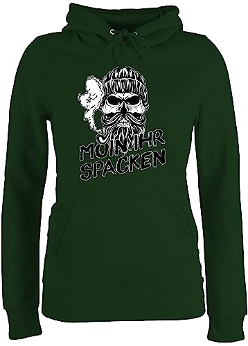 Pullover Damen Hoodie Frauen - Sprüche Statement - Moin Ihr Spacken Totenkopf Norddeutsch Geschenke - L - Dunkelgrün - Statement-Pullover mit Aufschrift Skull pullis Statements Scull Pulli von Shirtracer