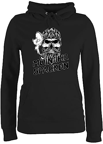 Pullover Damen Hoodie Frauen - Sprüche Statement - Moin Ihr Spacken Totenkopf Norddeutsch Geschenke - M - Schwarz - Statement-Pullover mit Aufschrift Skull pullis Statements Scull Pulli von Shirtracer