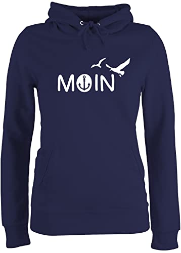 Pullover Damen Hoodie Frauen - Sprüche Statement - Moin Moin Hamburg Maritime Nordsee Geschenk - XL - Navy Blau - Sweater mit sprüchen Statement-Pullover Statements Boot Huddy sprüchen￼ möwe von Shirtracer