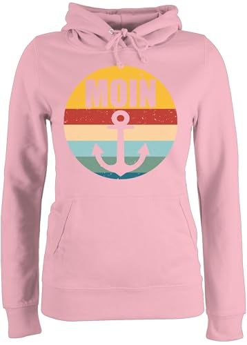 Pullover Damen Hoodie Frauen - Sprüche Statement - Moin mit Anker Retro - XL - Hellrosa - Pulli Statement-Pullover Statements moein pullis sprüchen￼ Moin,Moin hoddys Aufschrift ankermotiv von Shirtracer