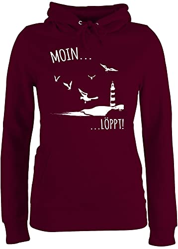 Pullover Damen Hoodie Frauen - Sprüche Statement - Moin...Löppt! - schwarz - L - Burgundrot - Hoodies/pullis pullis Kapuzenpullover damenhooddies Hoody mit Kapuze Pollover Hoodies hoddis Pulli von Shirtracer