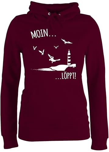 Pullover Damen Hoodie Frauen - Sprüche Statement - Moin löppt I Meerliebe I Maritim I Leuchtturm Motiv Meer - XL - Burgundrot - Statement-Pullover mit Aufschrift küste pullis Statements moein von Shirtracer