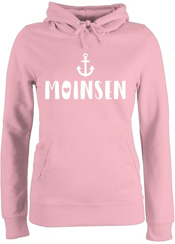 Pullover Damen Hoodie Frauen - Sprüche Statement - Moinsen - M - Hellrosa - Statement-Pullover mit Aufschrift Moin Kapuzenpullover Statements Anker Hoody sprüchen￼ Hamburg Kapuze Spruch moinzen von Shirtracer