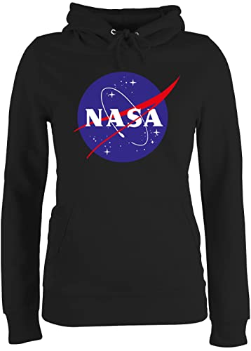 Pullover Damen Hoodie Frauen - Sprüche Statement - Raumfahrt NASA Meatball Logo I - L - Schwarz - Sweater Statement-Pullover zocker Space Pulli Geek Patch Fun-Kapuzenpullover Nerd Sternen hoddys von Shirtracer