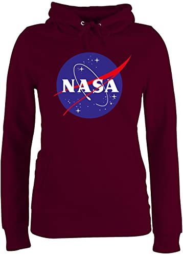 Pullover Damen Hoodie Frauen - Sprüche Statement - Raumfahrt NASA Meatball Logo I - XL - Burgundrot - Sweater Statement-Pullover zocker Space Pulli Geek Patch Fun-Kapuzenpullover Nerd Sternen von Shirtracer