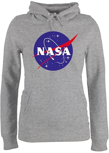 Pullover Damen Hoodie Frauen - Sprüche Statement - Raumfahrt NASA Meatball Logo I - XXL - Grau meliert - Sweater Statement-Pullover zocker Space Pulli Geek Patch Fun-Kapuzenpullover Nerd Sternen von Shirtracer