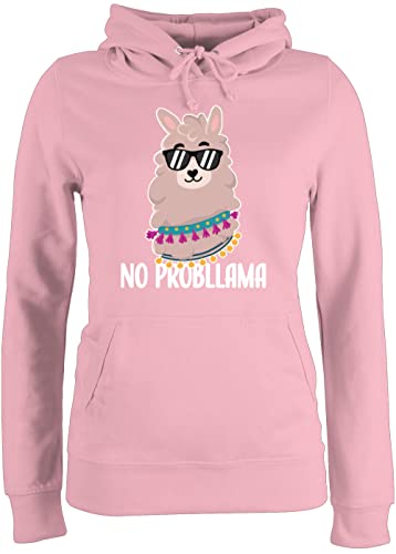 Pullover Damen Hoodie Frauen - Sprüche Statement - No Probllama I Lama I Alpaka - S - Hellrosa - Statement-Pullover mit Aufschrift alpakas pullis Statements problama Pulli sprüchen￼ Hoodies von Shirtracer