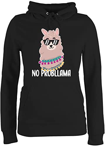 Pullover Damen Hoodie Frauen - Sprüche Statement - No Probllama - weiß - XS - Schwarz - mit Aufschrift lama Hoodies Statements Pulli Spruch Hoody Hoddies/pullies Kapuzenpullover Kapuze von Shirtracer