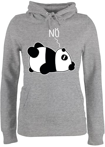 Pullover Damen Hoodie Frauen - Sprüche Statement - Nö - Panda - weiß - M - Grau meliert - mit Statement-Pullover Statements Nein Fun-Kapuzenpullover sprüchen￼ pandabär pullis Aufschrift von Shirtracer