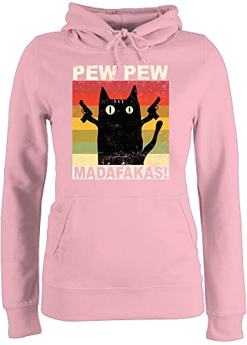 Pullover Damen Hoodie Frauen - Sprüche Statement - Pew Pew Madafakas - XXL - Hellrosa - Pulli Hoodies Kapuzenpulli Hoody mit Kapuze pullis Kapuzenpullover Statements Cats katzenpulli Aufschrift von Shirtracer