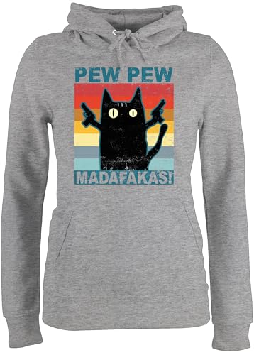 Pullover Damen Hoodie Frauen - Sprüche Statement - Pew Pew Madafakas pewpewpew - XL - Grau meliert - Statement-Pullover mit Aufschrift cat Pulli Statements Cats Hoodies sprüchen￼ MIAU pullis von Shirtracer