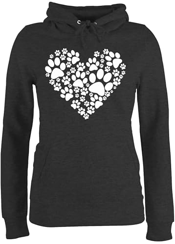 Pullover Damen Hoodie Frauen - Sprüche Statement - Pfoten Herz - XXL - Anthrazit meliert - Mama Statement-Pullover mit Aufschrift Dog Fun-Kapuzenpullover Statements Paws pullis sprüchen￼ Hund von Shirtracer