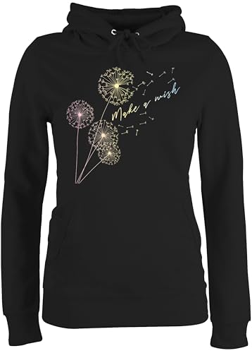 Pullover Damen Hoodie Frauen - Sprüche Statement - Pusteblume Flower - XS - Schwarz - Statement-Pullover mit Aufschrift Wish Hoddies Statements Wish. pullis sprüchen￼ Blume Pulli Blumen hoddys von Shirtracer