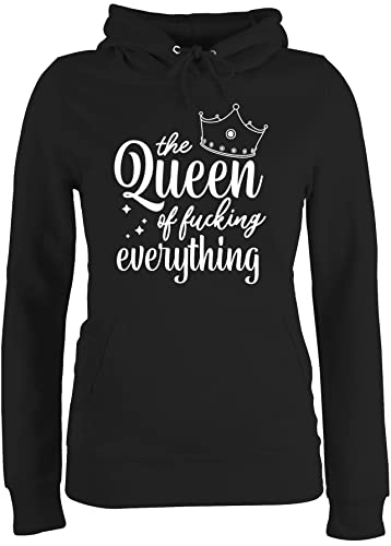 Pullover Damen Hoodie Frauen - Sprüche Statement - Queen of Fucking Everything - M - Schwarz - Pulli Statements f cking Kapuzenpulli mit Aufschrift Hoodies Spruch Kapuzenpullover von Shirtracer