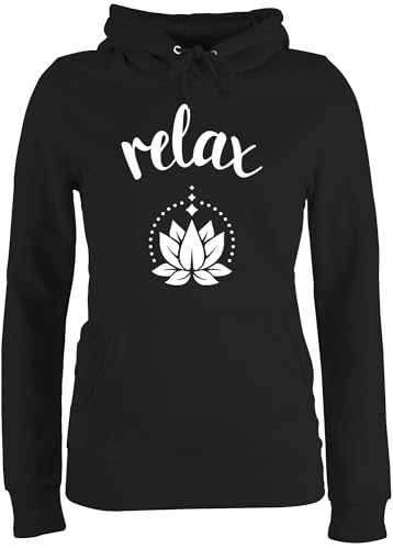 Pullover Damen Hoodie Frauen - Sprüche Statement - Relax Lotusblüte mit Muster weiß - M - Schwarz - Statement-Pullover Statements Lotus Pulli sprüchen￼ lotusblüten Aufschrift Spruch von Shirtracer