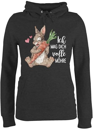 Pullover Damen Hoodie Frauen - Sprüche Statement Spruch - Ich mag Dich volle Möhre mit Hase weiß - XL - Anthrazit meliert - sprüche+Pullover sprueche Liebe Pulli Frau sprüchen Hasen pullis von Shirtracer