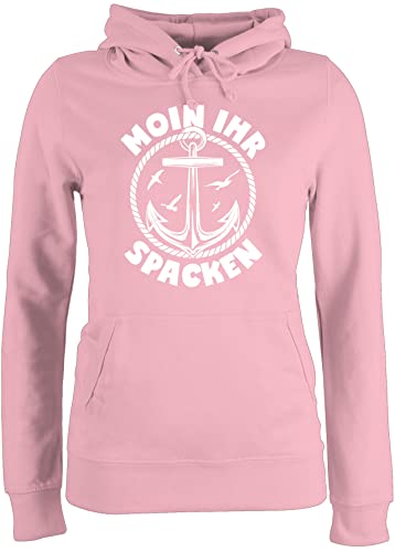Pullover Damen Hoodie Frauen - Sprüche Statement Spruch - Moin Ihr Spacken mit Anker I - XL - Hellrosa - sprüche+Pullover sprueche spacke Fun-Kapuzenpullover Frau sprüchen Moin,Moin pullis von Shirtracer