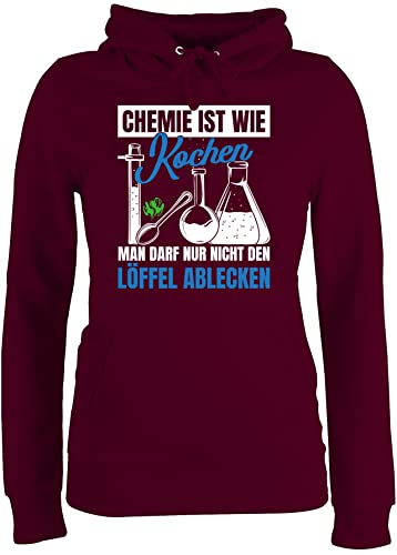Pullover Damen Hoodie Frauen - Sprüche Statement mit Spruch - Chemie ist wie Kochen Man darf nur Nicht den Löffel ablecken - XXL - Burgundrot - sprüche+Pullover sprueche Pulli Frau sprüchen von Shirtracer