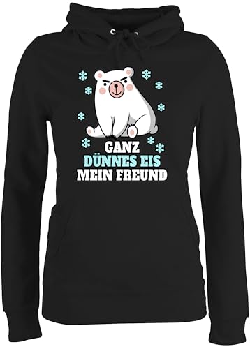 Pullover Damen Hoodie Frauen - Sprüche Statement mit Spruch - Ganz dünnes EIS Mein Freund - S - Schwarz - Kapuzenpulli sprüche+Pullover sprueche sehr pullis Hoody Kapuze lustige Frau sprüchen von Shirtracer