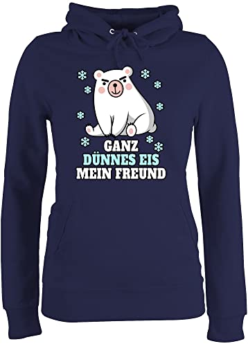 Pullover Damen Hoodie Frauen - Sprüche Statement mit Spruch - Ganz dünnes EIS Mein Freund - XL - Navy Blau - spruechen Hoodies Geschenk zur Einschulung hoddys spruche Kapuzenpullover lustige von Shirtracer