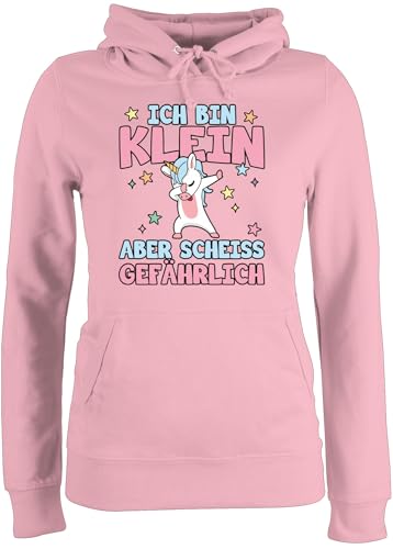 Pullover Damen Hoodie Frauen - Sprüche Statement mit Spruch - Ich Bin klein Aber scheiß gefährlich Einhorn Dab - XXL - Hellrosa - Pulli sprueche Hoodies sprüche+Pullover sprüchen hoddys Frau von Shirtracer